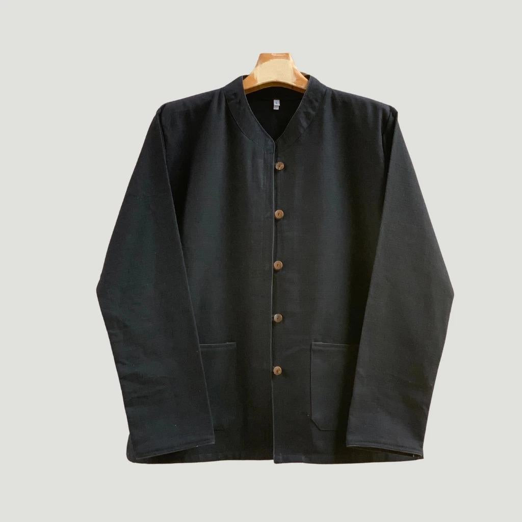 Chest 42"-50" - Men’s Lanna Cotton Shirt – Thai Style Mandarin Collar Shirt | Traditional Northern Thailand Fashion | Available Ten Colors