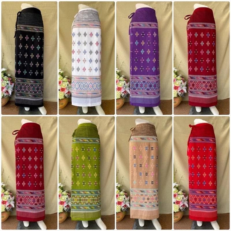 Thai Sarong Lanna Style - Thai, Laos Traditional Clothing - Cotton Sarong - Vintage Clothes