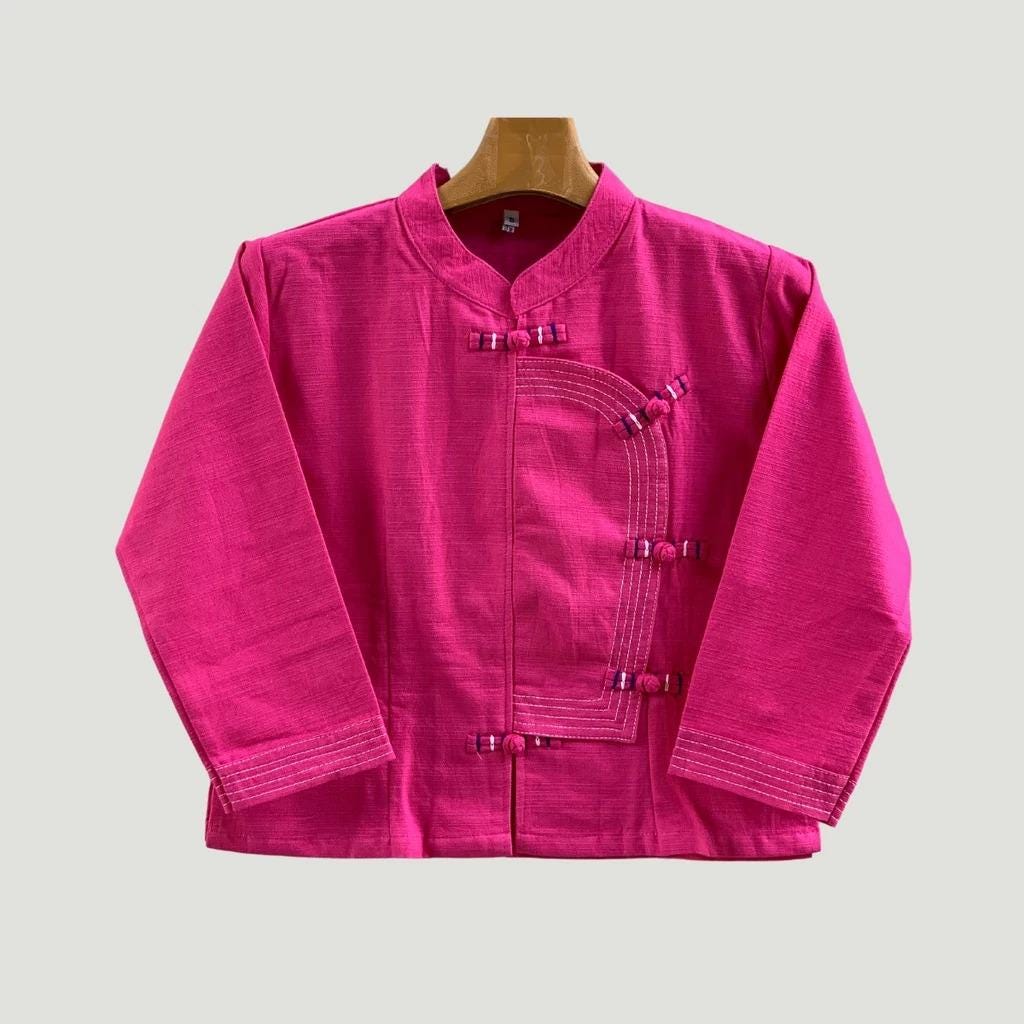 Thai Lanna Blouse - Thai Traditional Cotton Top - Thai Shirt - Cotton Shirt -Chest 36"-44" - Available Nine Colors