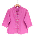 Chest 36"- 44" - Elegant Pink Embroidered Cotton Blouse | Floral Button-Down Shirt | Traditional Thai Style Top | 3/4 Sleeve Boho