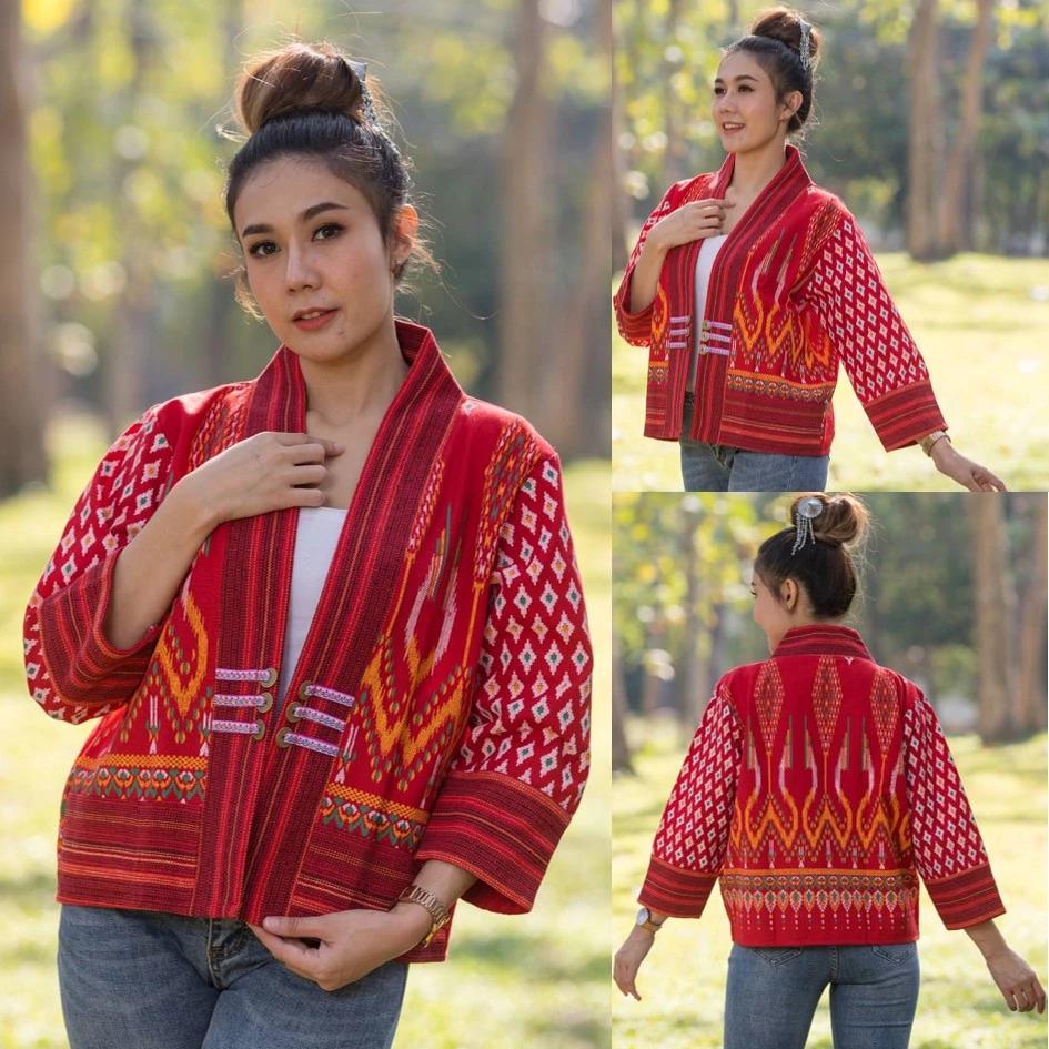 Thai Lanna Blouse - Thai Traditional Cotton Top - Crop Jacket - Cotton Shirt - Chest 44"