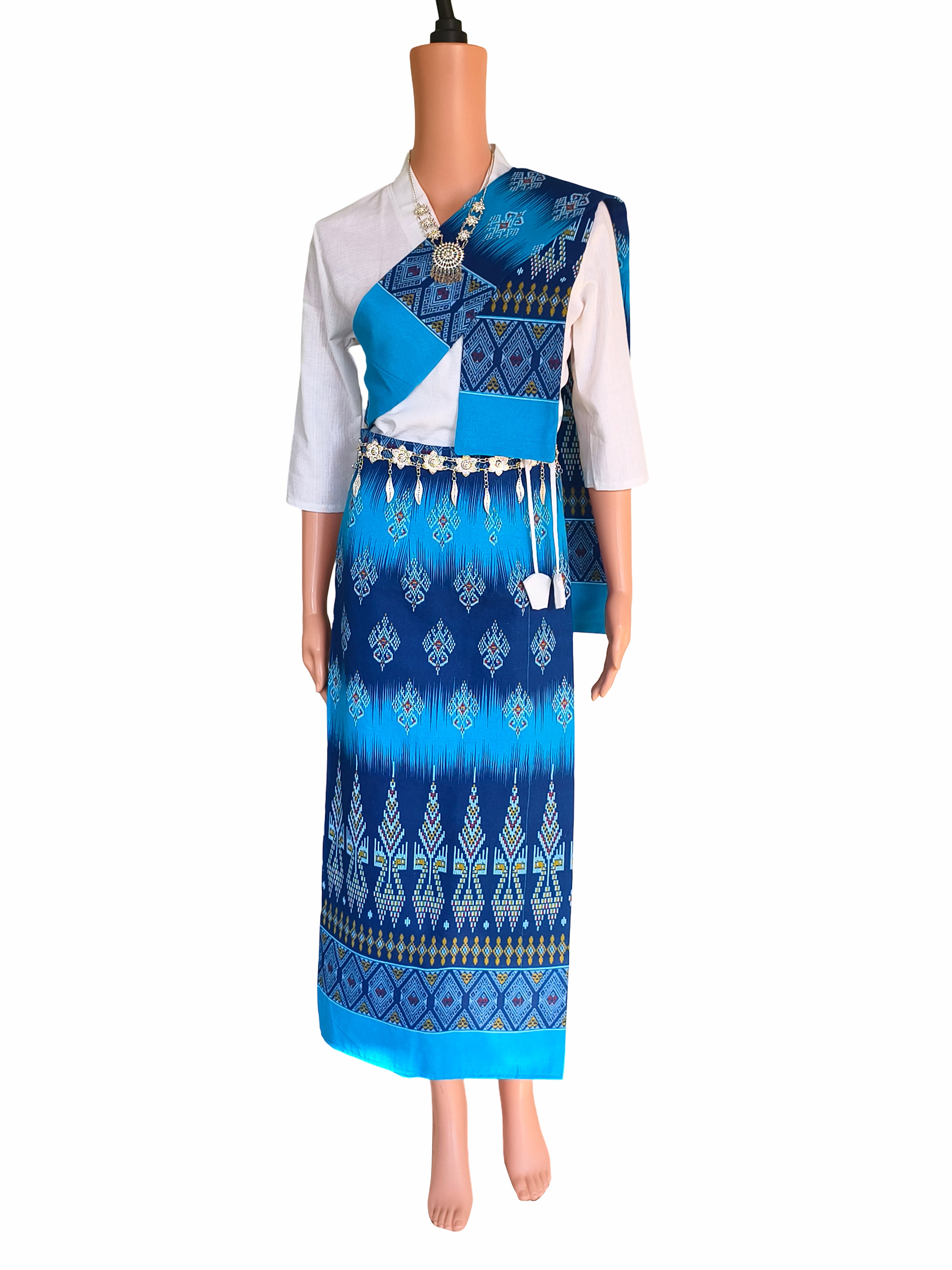 Set Thai Salong+Sabai - Cotton Salong - Free Size -Asian Salong - Lanna Style