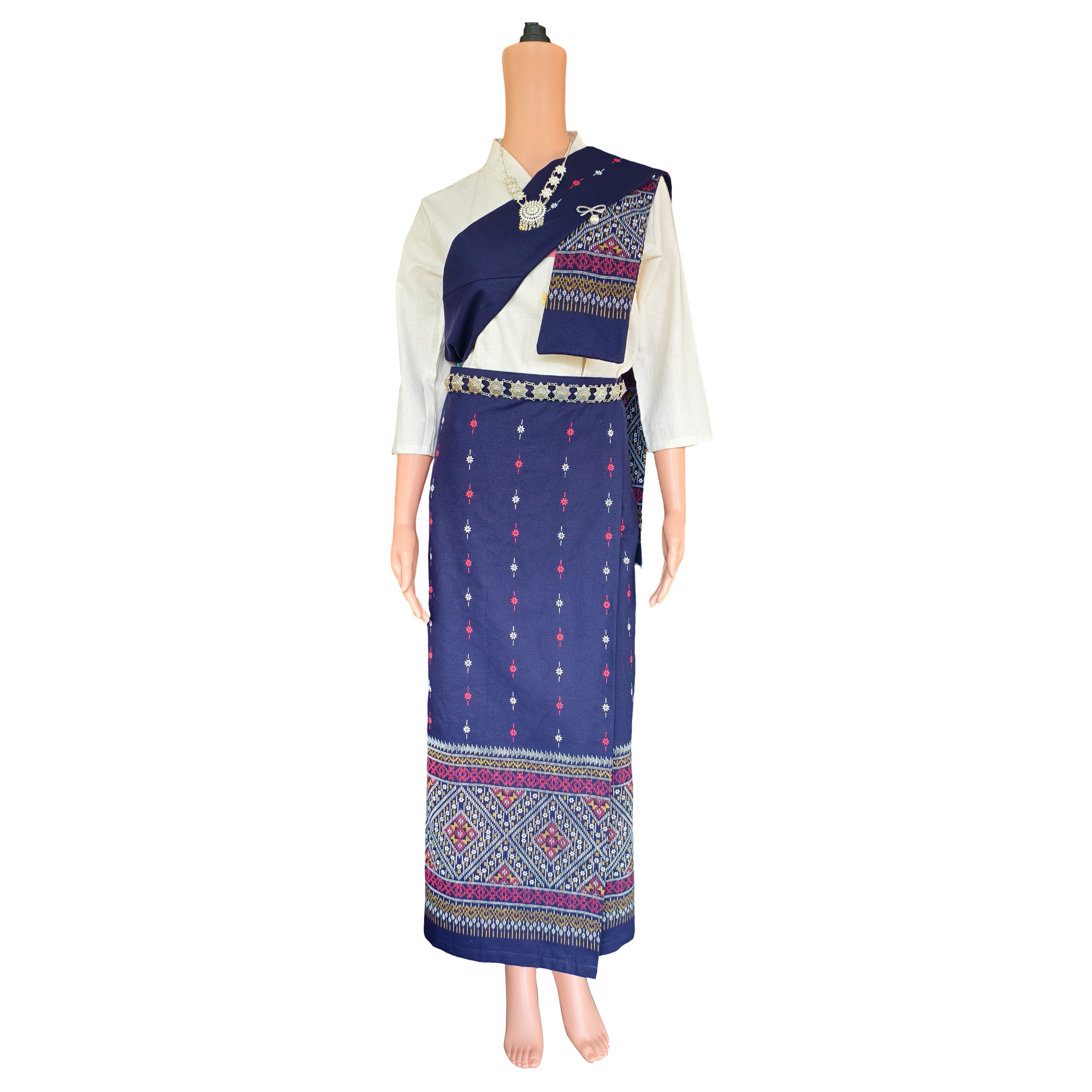 Set Thai Salong+Sabai - Cotton Salong - Free Size -Asian Salong - Lanna Style