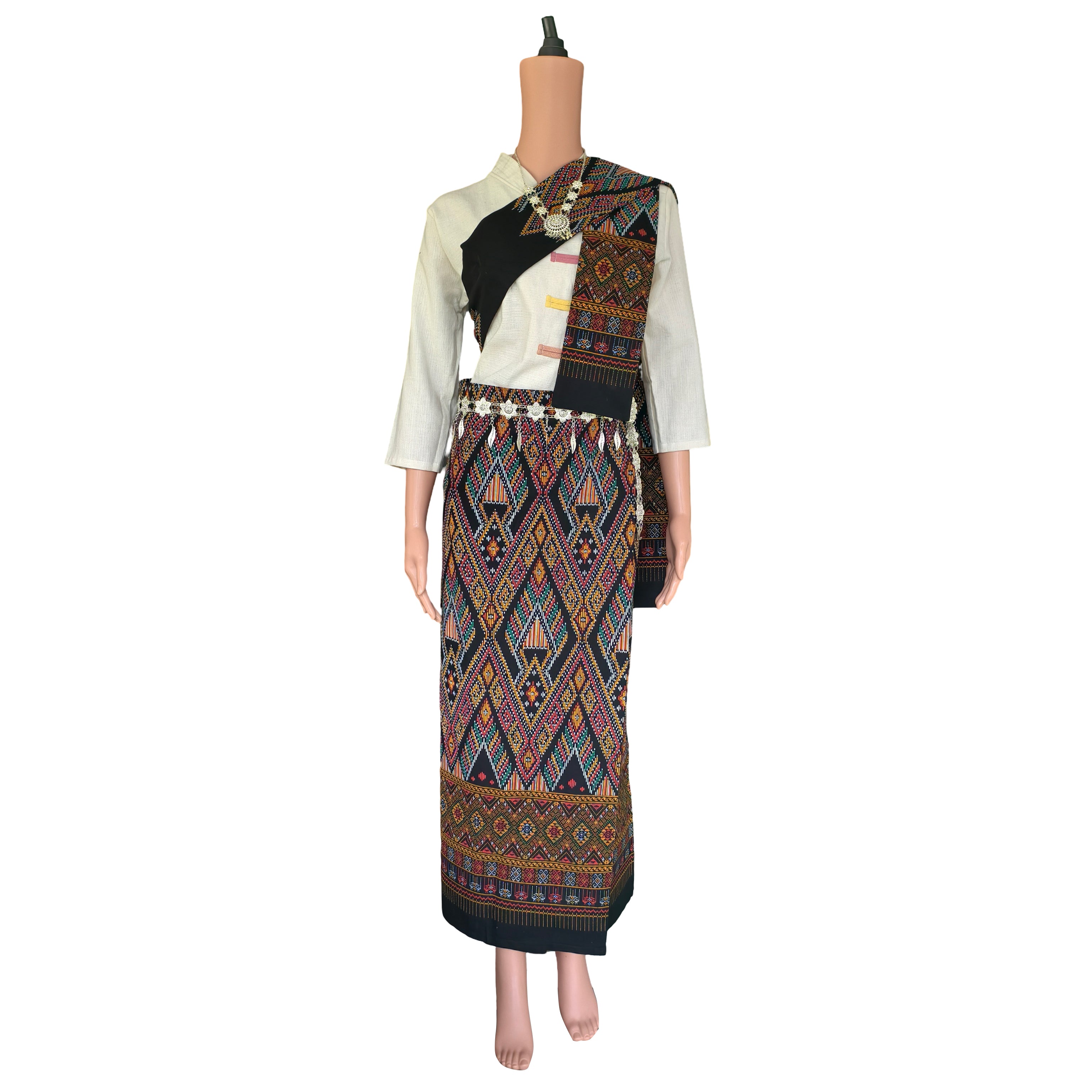 Set Thai Salong+Sabai - Cotton Salong - Free Size -Asian Salong - Lanna Style - Black Color