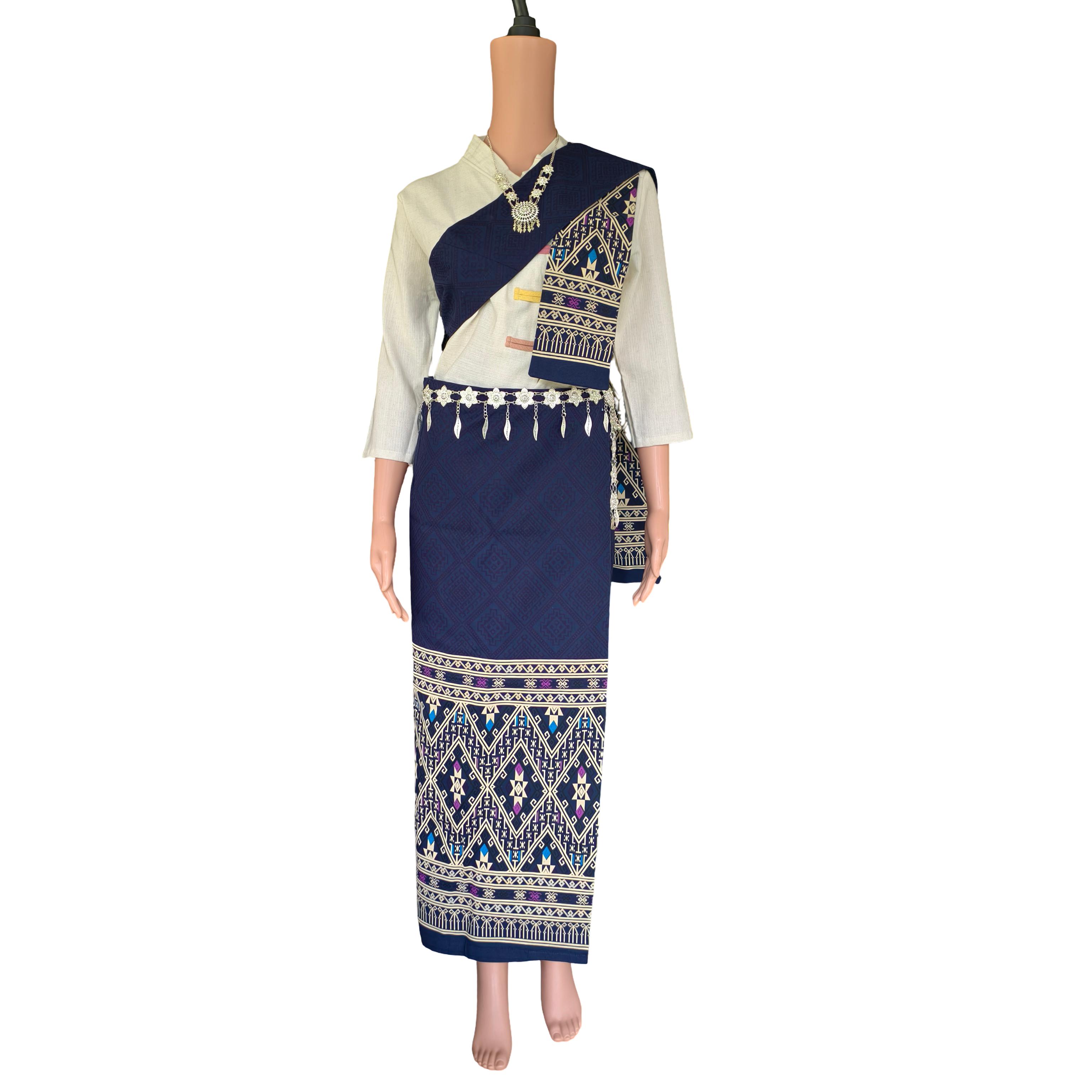 Set Thai Salong+Sabai - Cotton Salong - Free Size -Asian Salong - Lanna Style
