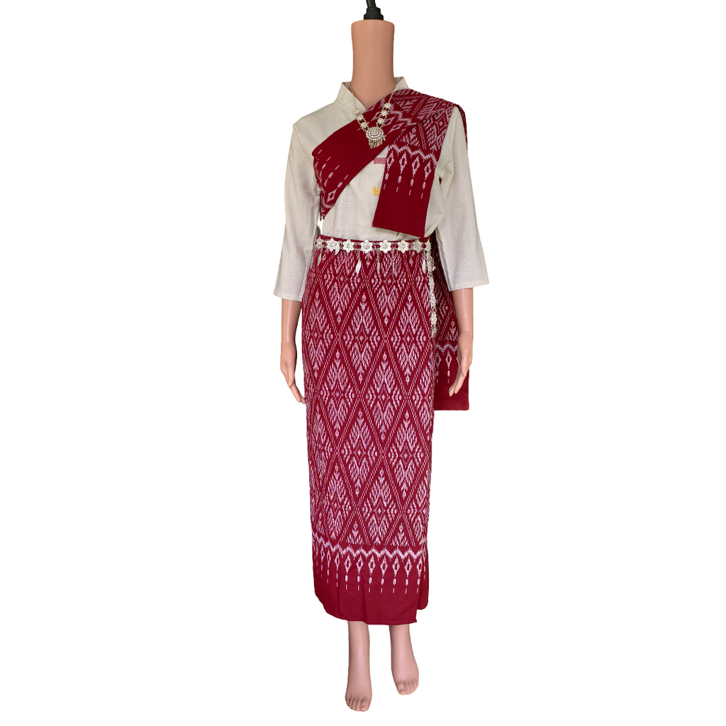 Set Thai Salong+Sabai - Cotton Salong - Free Size -Asian Salong - Lanna Style