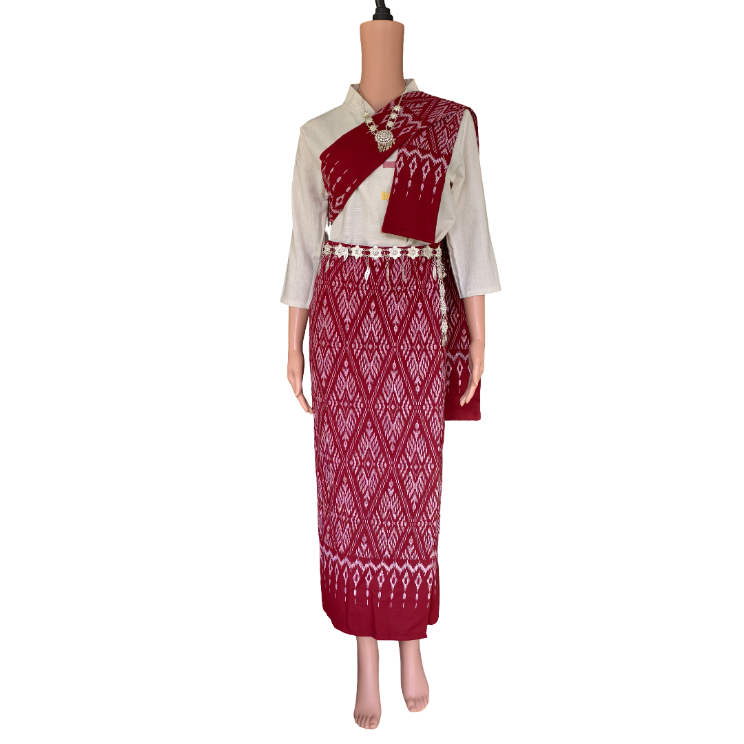 Set Thai Salong+Sabai - Cotton Salong - Free Size -Asian Salong - Lanna Style