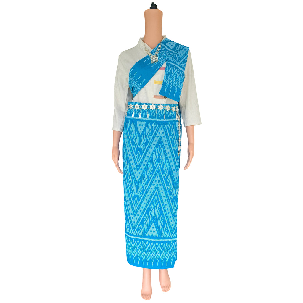 Set Thai Salong+Sabai - Cotton Salong - Free Size -Asian Salong - Lanna Style