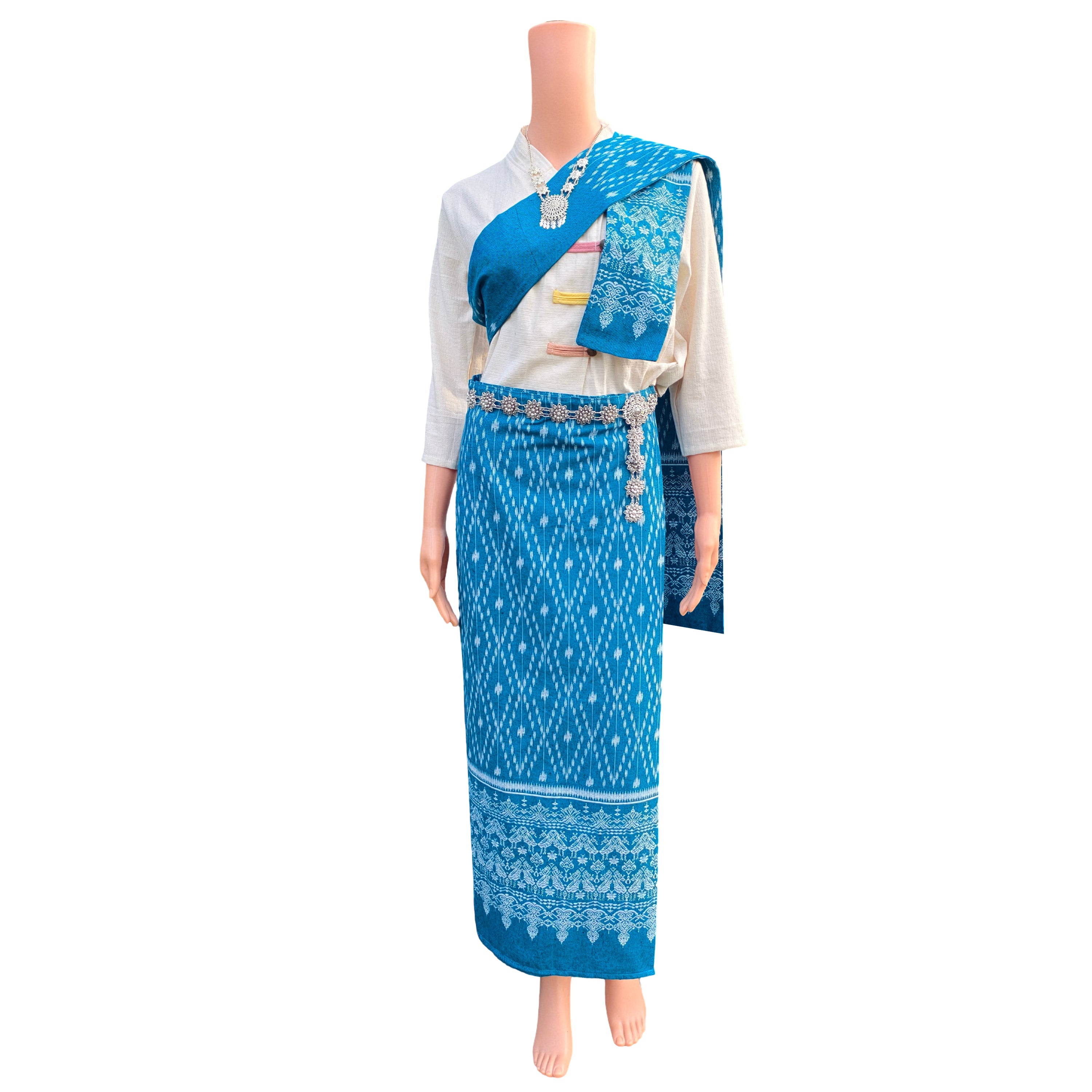 Set Thai Salong+Sabai - Cotton Salong - Free Size -Asian Salong - Lanna Style