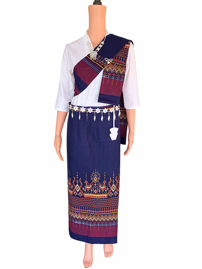 Set Thai Salong+Sabai - Cotton Salong - Free Size -Asian Salong - Lanna Style