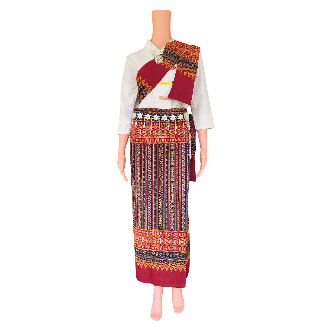 Set Thai Salong+Sabai - Cotton Salong - Free Size -Asian Salong - Lanna Style