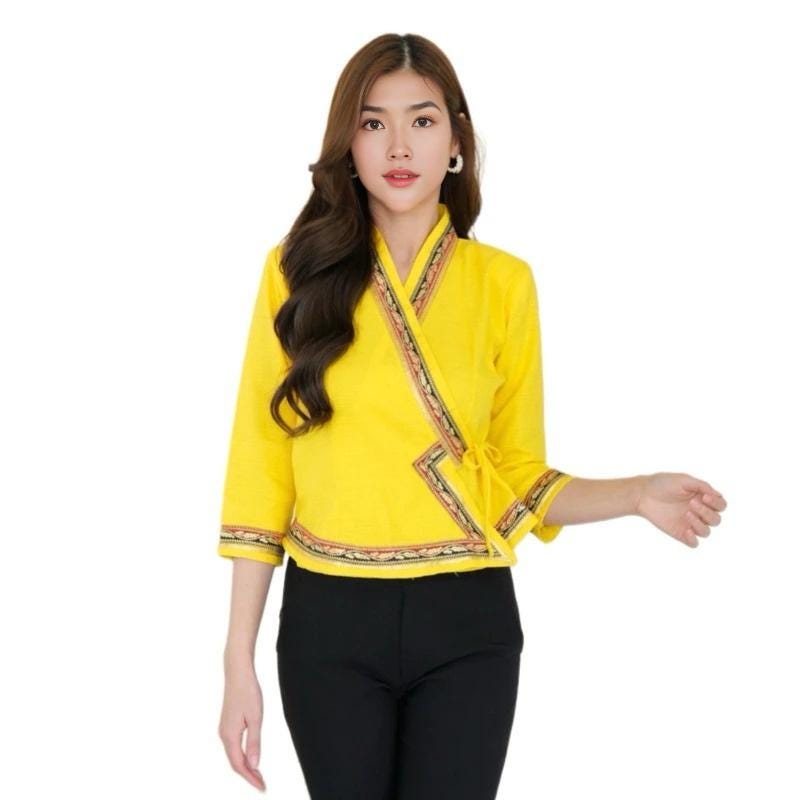 Thai Lanna Blouse - Thai Traditional Cotton Top - Thai Shirt - Cotton Shirt -Chest 34"-42"