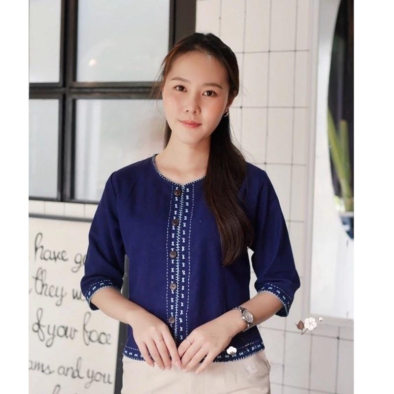 Thai Lanna Blouse - Thai Traditional Cotton Top - Thai Shirt - Cotton Shirt -Chest 34-42"”