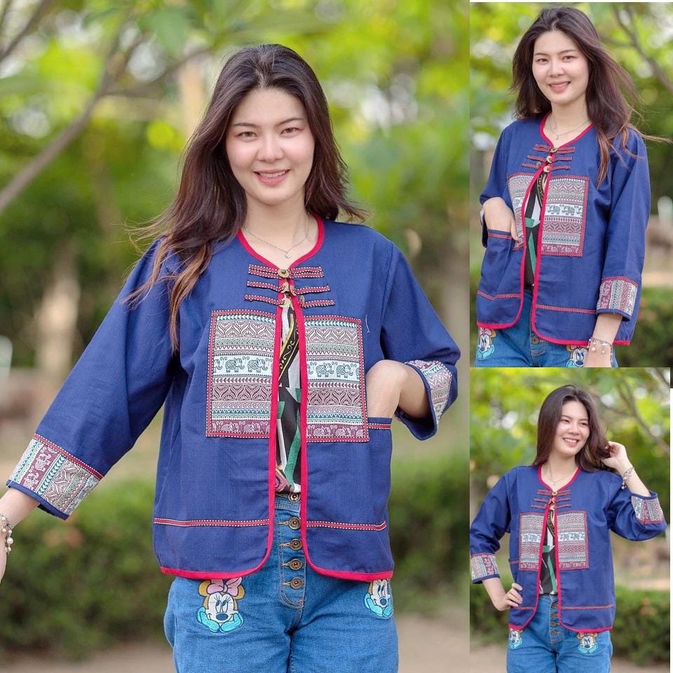 Thai Lanna Blouse - Thai Traditional Cotton Top - Cotton Jacket - Cotton Shirt - Chest 44"