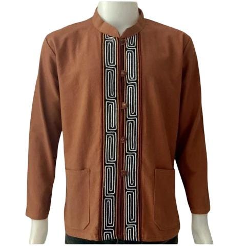 Chest 44"-48" - Men’s Lanna Cotton Shirt – Thai Style Mandarin Collar Shirt | Traditional Northern Thailand Fashion |