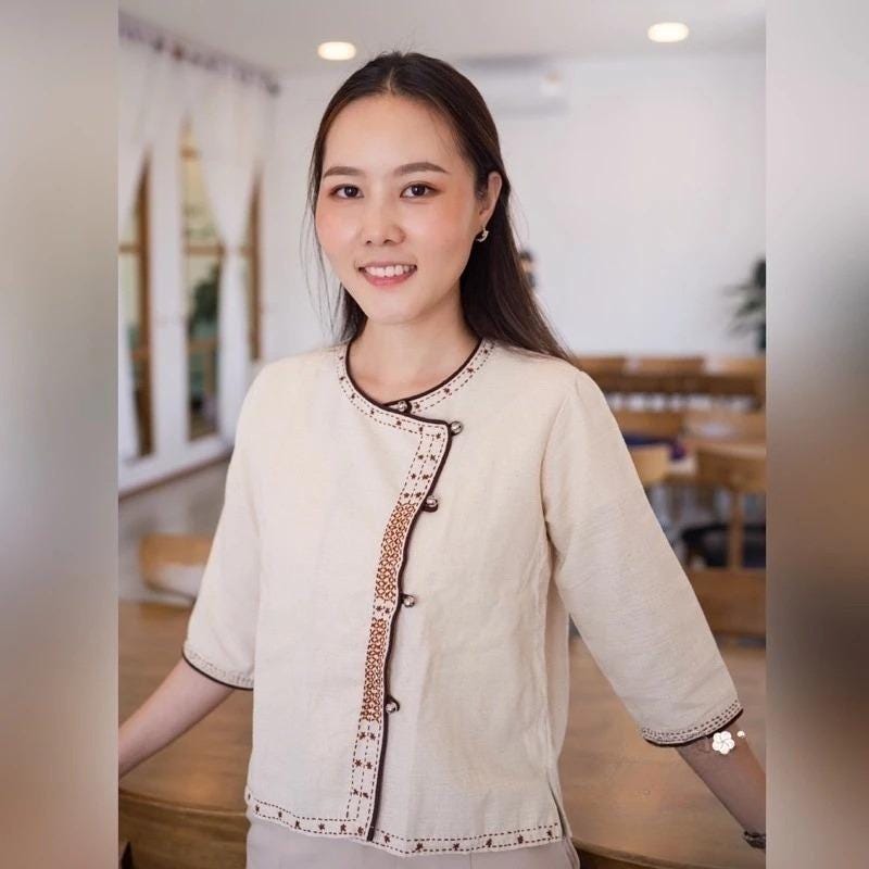 Thai Lanna Blouse - Thai Traditional Cotton Top - Thai Shirt - Cotton Shirt -Chest 34-40"”