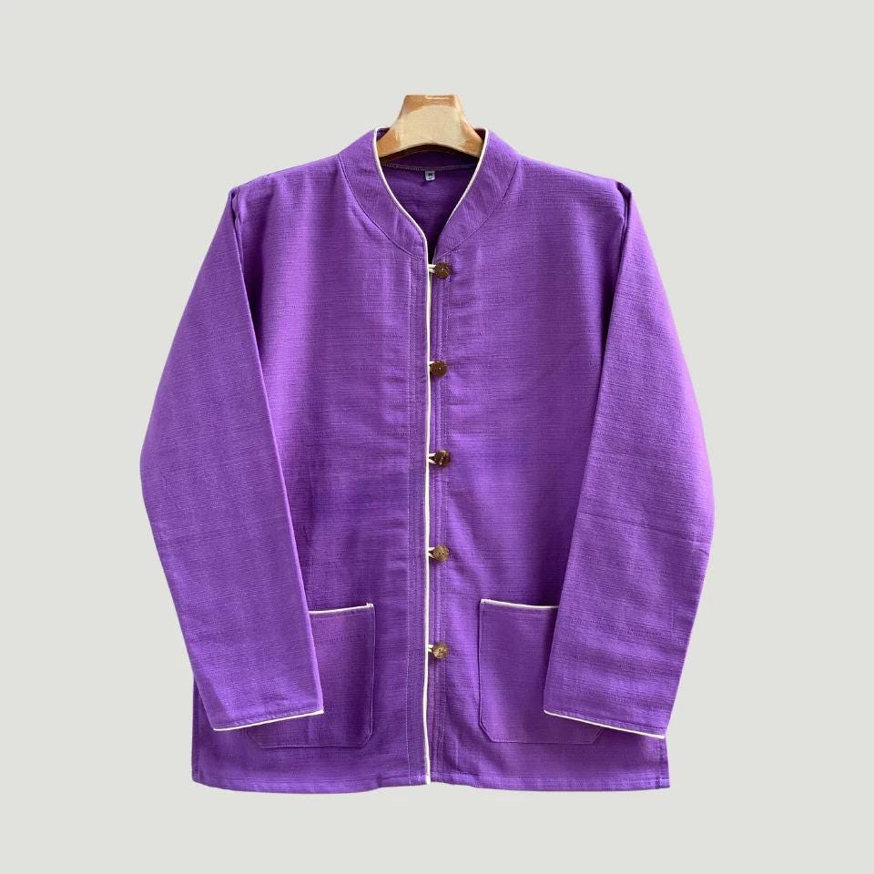 Chest 42"-50" - Men’s Lanna Cotton Shirt – Thai Style Mandarin Collar Shirt | Traditional Northern Thailand Fashion | Available Ten Colors