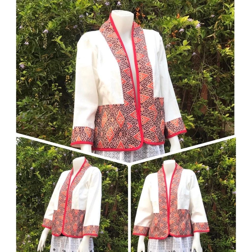 Chest 44" - Thai Lanna Cotton Jacket - Thai Traditional Cotton Top - Cotton Shirt