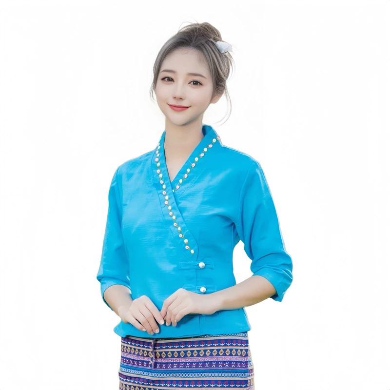 Thai Lanna Blouse - Thai Traditional Cotton Top - Thai Shirt - Cotton Shirt -Chest 34-42"