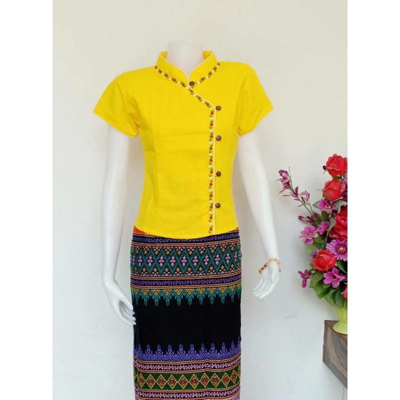 Plus Size Thai Lanna Blouse - Thai Traditional Cotton Top - Thai Shirt - Cotton Shirt -Chest 44"-52"