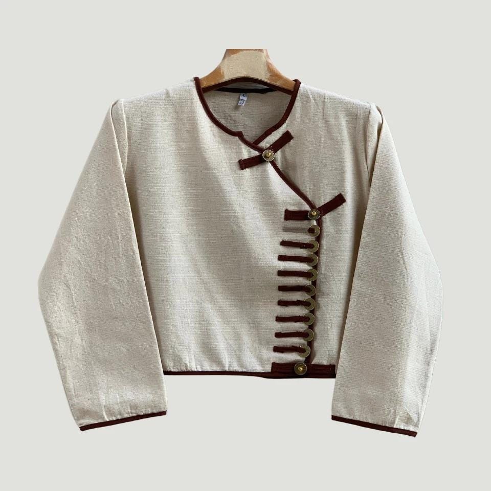 Thai Lanna Blouse - Thai Traditional Cotton Top - Thai Shirt - Cotton Shirt -Chest 36"-46" - Available Four Colors