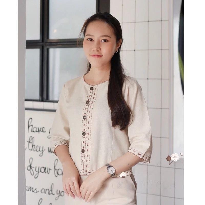 Thai Lanna Blouse - Thai Traditional Cotton Top - Thai Shirt - Cotton Shirt -Chest 34-42"”