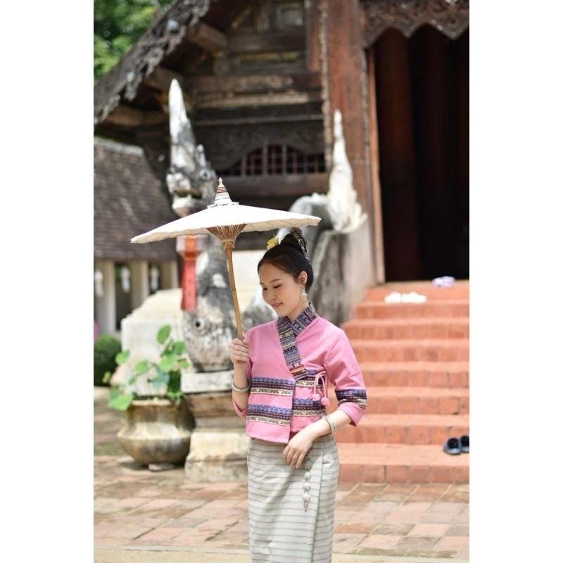 Thai Lanna Blouse - Thai Traditional Cotton Top - Thai Shirt - Cotton Shirt -Chest 34-44"”