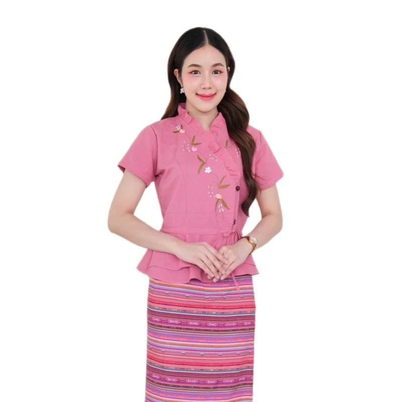 Thai Lanna Blouse - Thai Traditional Cotton Top - Thai Shirt - Cotton Shirt -Chest 34-42"