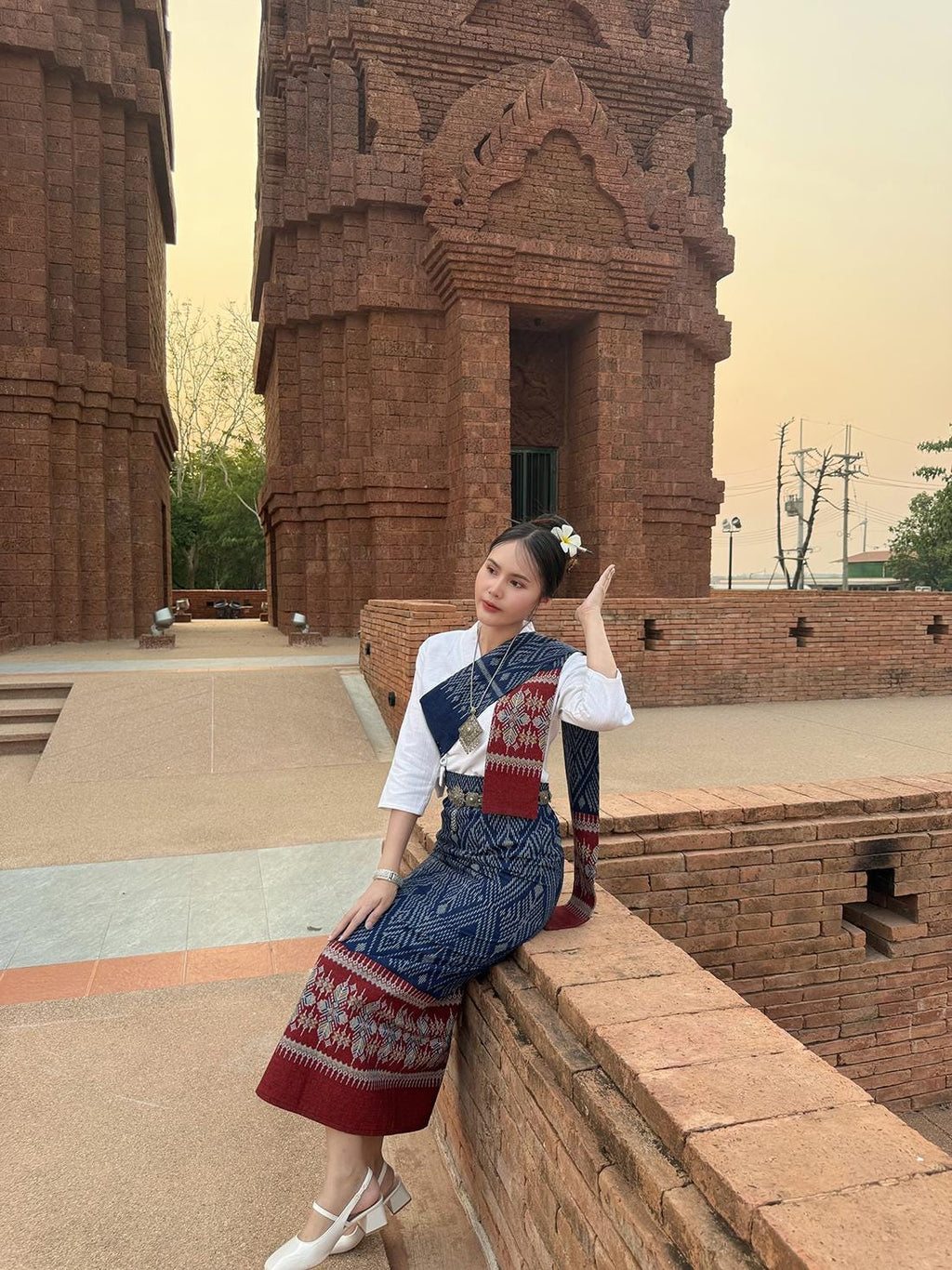 Set Thai Salong+Sabai - Cotton Salong - Free Size -Asian Salong - Lanna Style