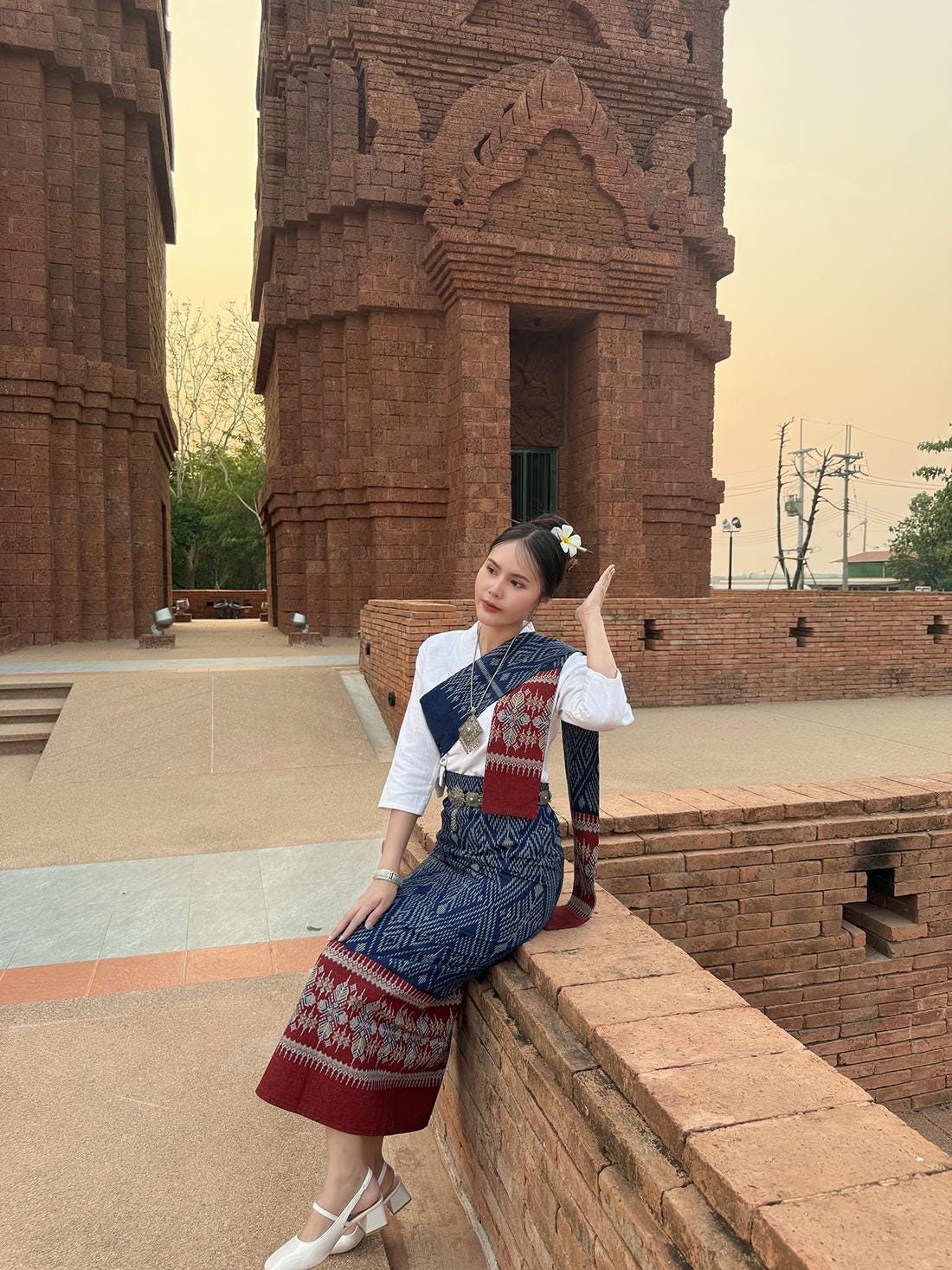 Set Thai Salong+Sabai - Cotton Salong - Free Size -Asian Salong - Lanna Style