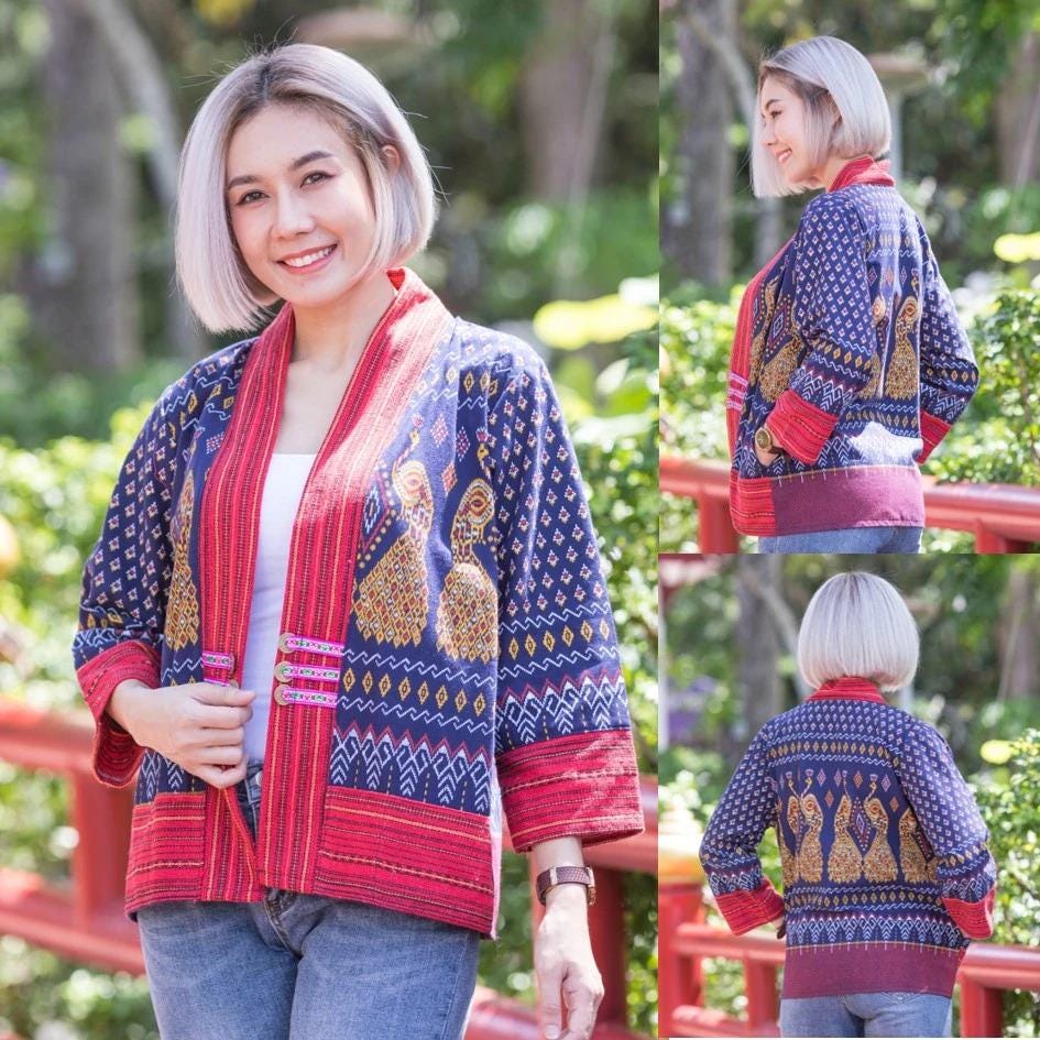 Thai Lanna Blouse - Thai Traditional Cotton Top - Crop Jacket - Cotton Shirt - Chest 44"