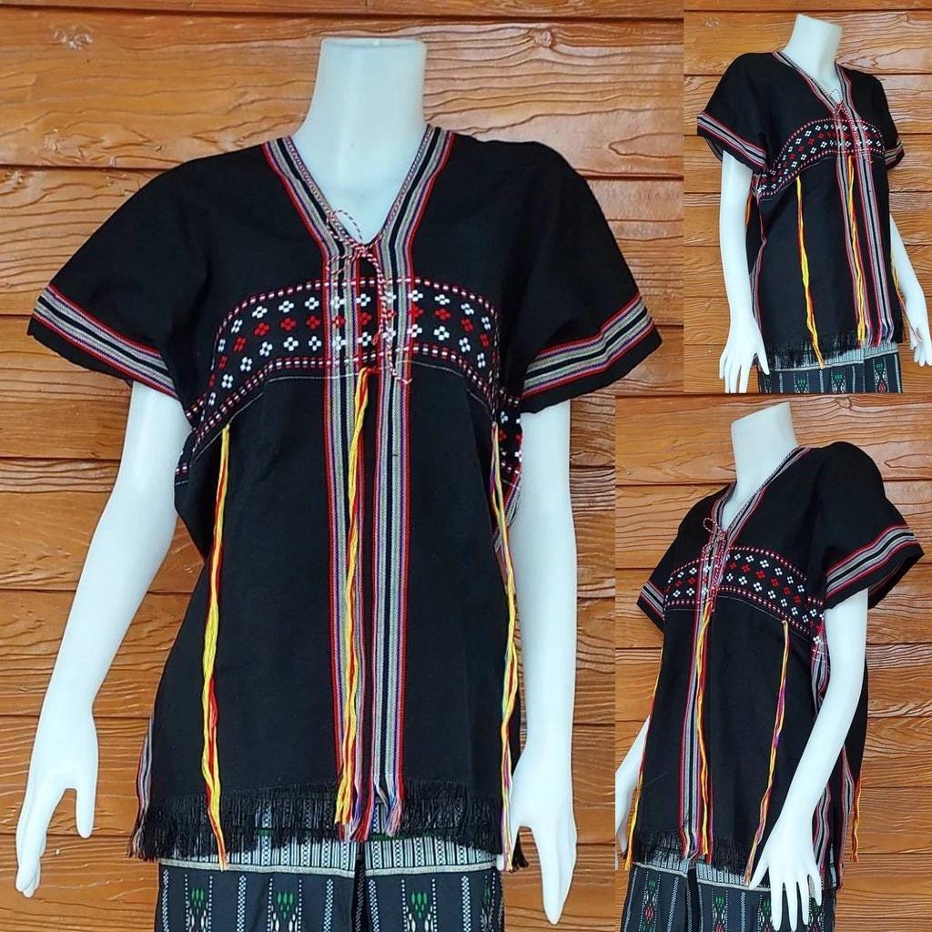 Chest 50" - Karen Shirt + Handmade + Cotton + Ethnic / Tribal + Boho / Hill Tribe