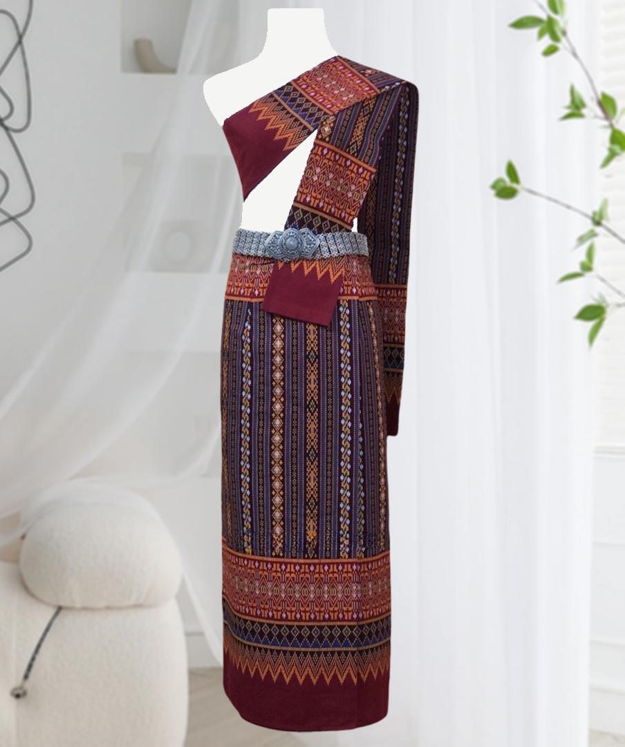 Set Thai Salong+Sabai - Cotton Salong - Free Size -Asian Salong - Lanna Style