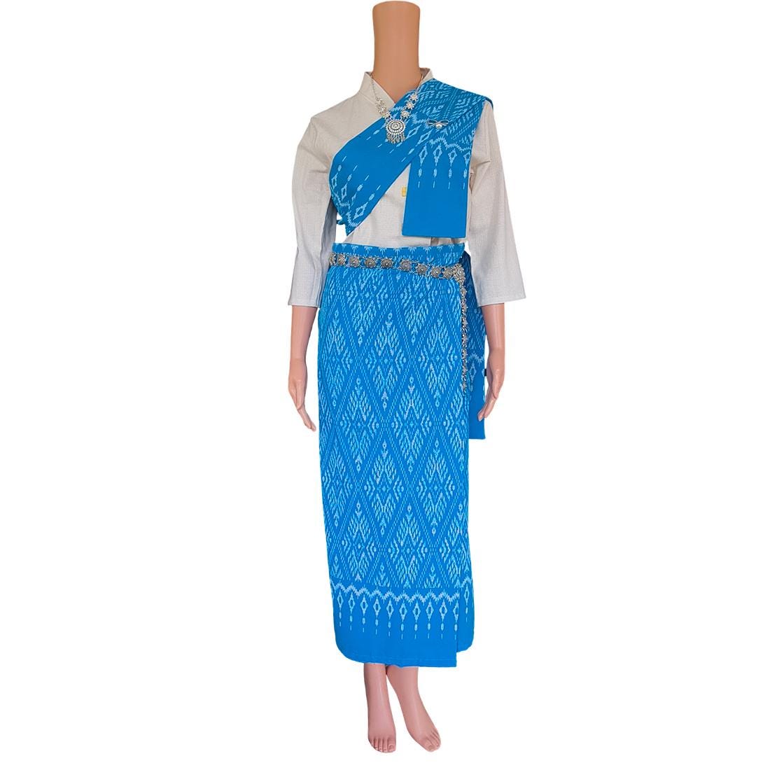 Set Thai Salong+Sabai - Cotton Salong - Free Size -Asian Salong - Lanna Style