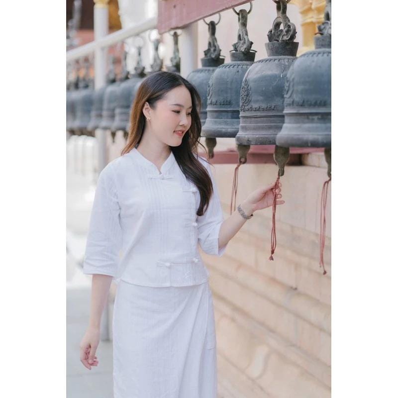 Thai Lanna Dress - Set 2 Pieces - Top+Skort - Thai Traditional Cotton Dress - Cotton Shirt -Chest 36"-42"