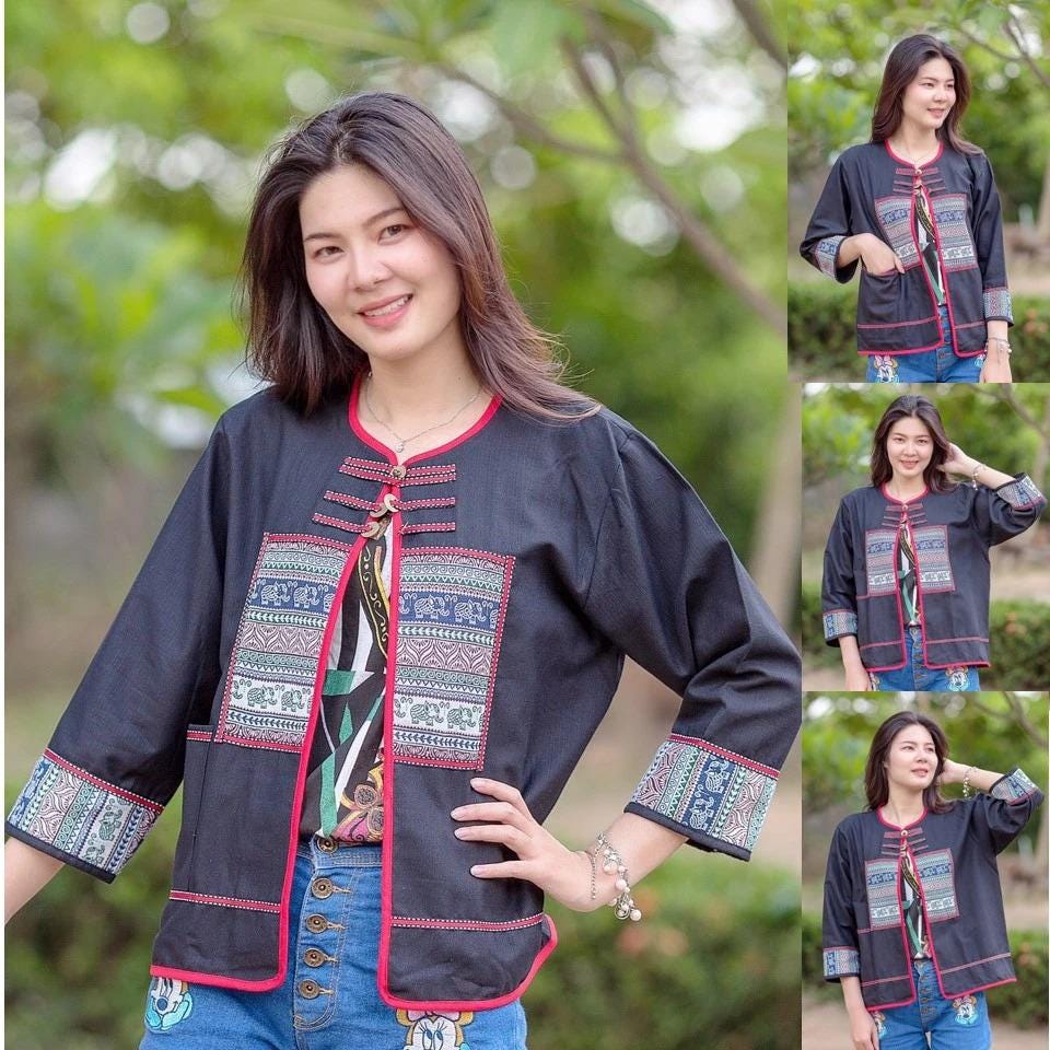 Thai Lanna Blouse - Thai Traditional Cotton Top - Cotton Jacket - Cotton Shirt - Chest 44"