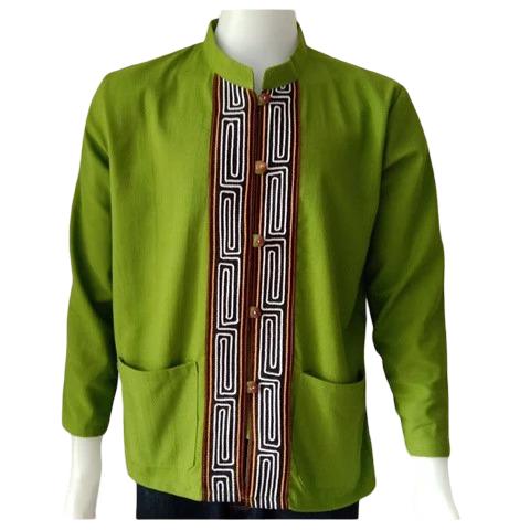 Chest 44"-48" - Men’s Lanna Cotton Shirt – Thai Style Mandarin Collar Shirt | Traditional Northern Thailand Fashion |