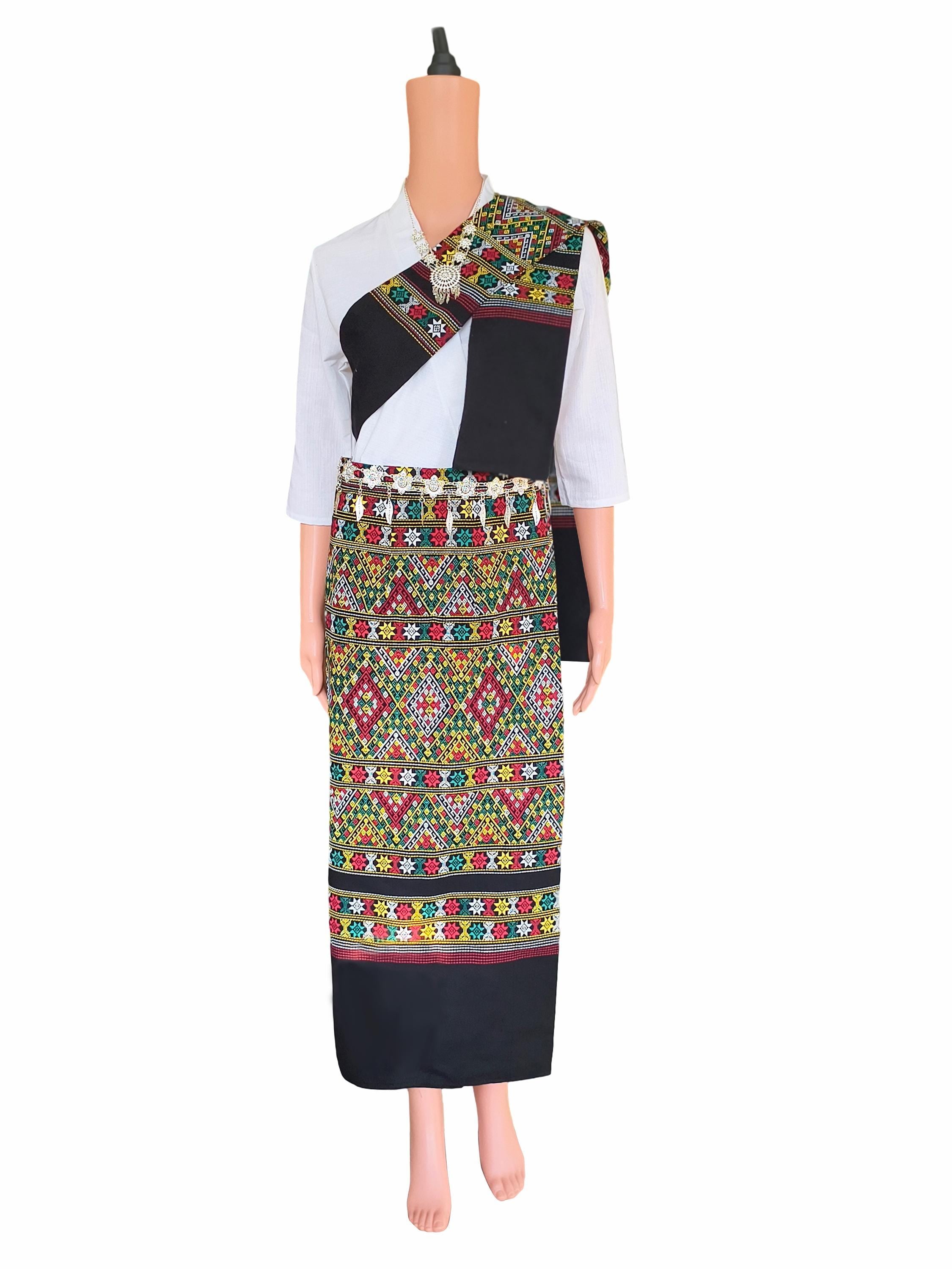 Set Thai Salong+Sabai - Cotton Salong - Free Size -Asian Salong - Lanna Style - Black Color