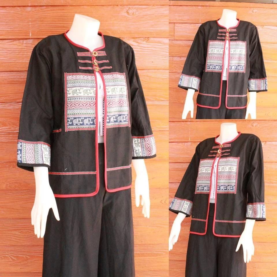 Chest 44" - Thai Lanna Cotton Jacket - Thai Traditional Cotton Top - Cotton Shirt
