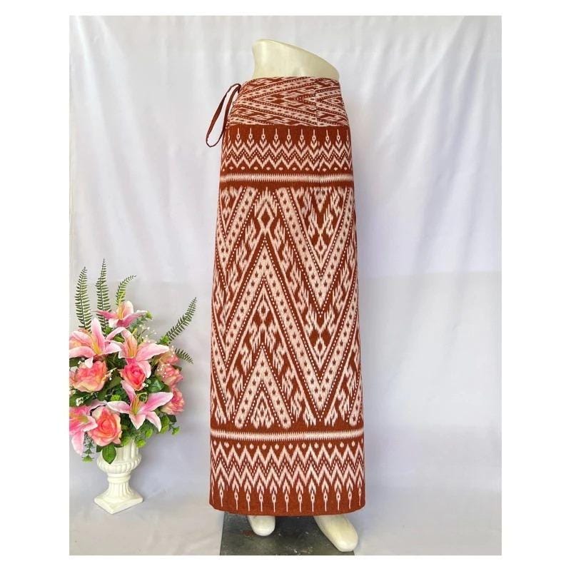 Thai Sarong Lanna Style - Thai, Laos Traditional Clothing - Cotton Sarong - Vintage Clothes