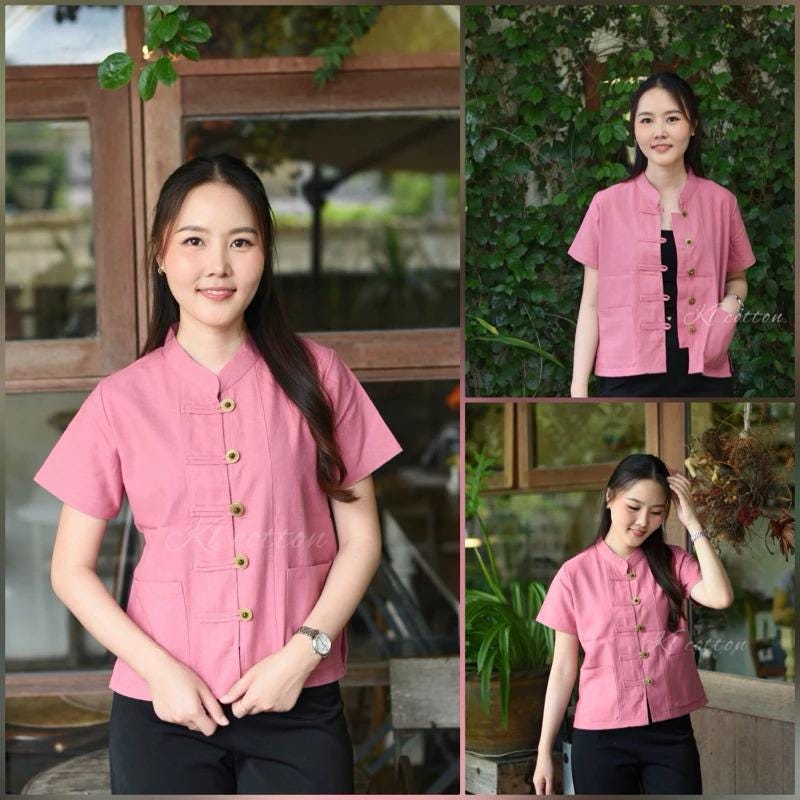 Thai Lanna Blouse - Thai Traditional Cotton Top - Thai Shirt - Cotton Shirt -Chest 36-42"”