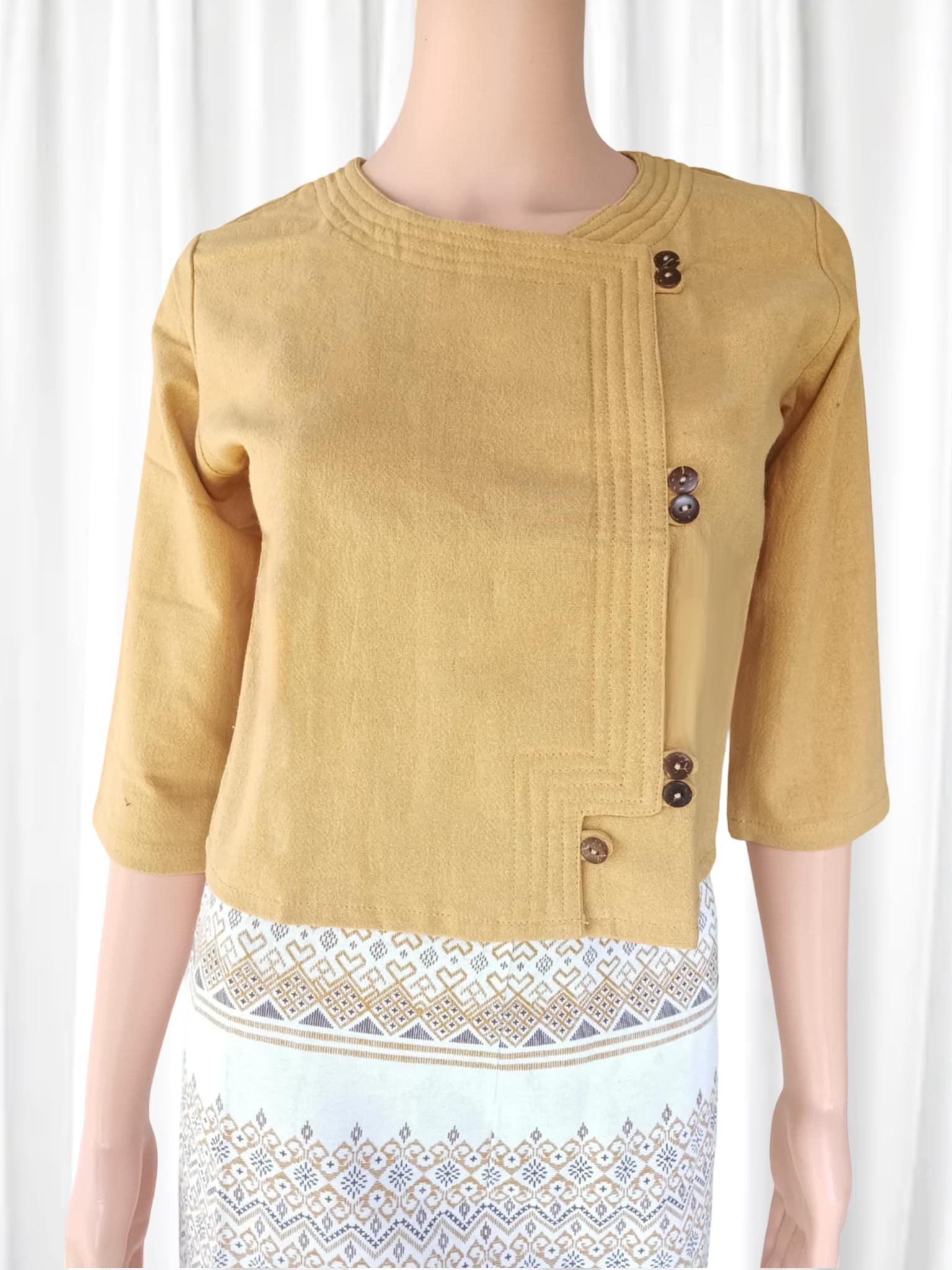 Thai Lanna Blouse - Thai Traditional Cotton Top - Available Size 36"-46"