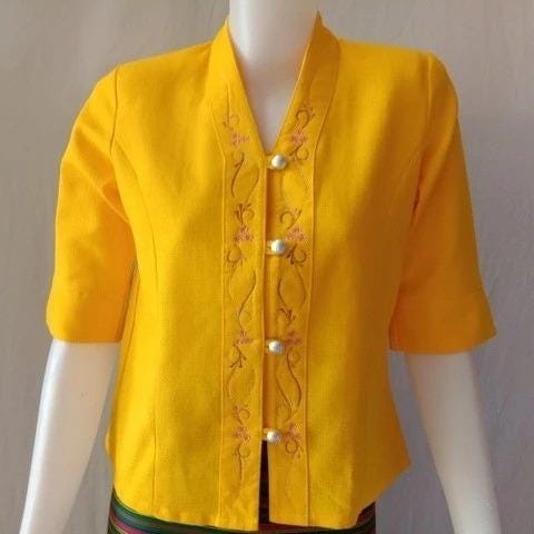 Thai Lanna Blouse - Thai Traditional Cotton Top - Thai Shirt - Cotton Shirt -Chest 36"-44"