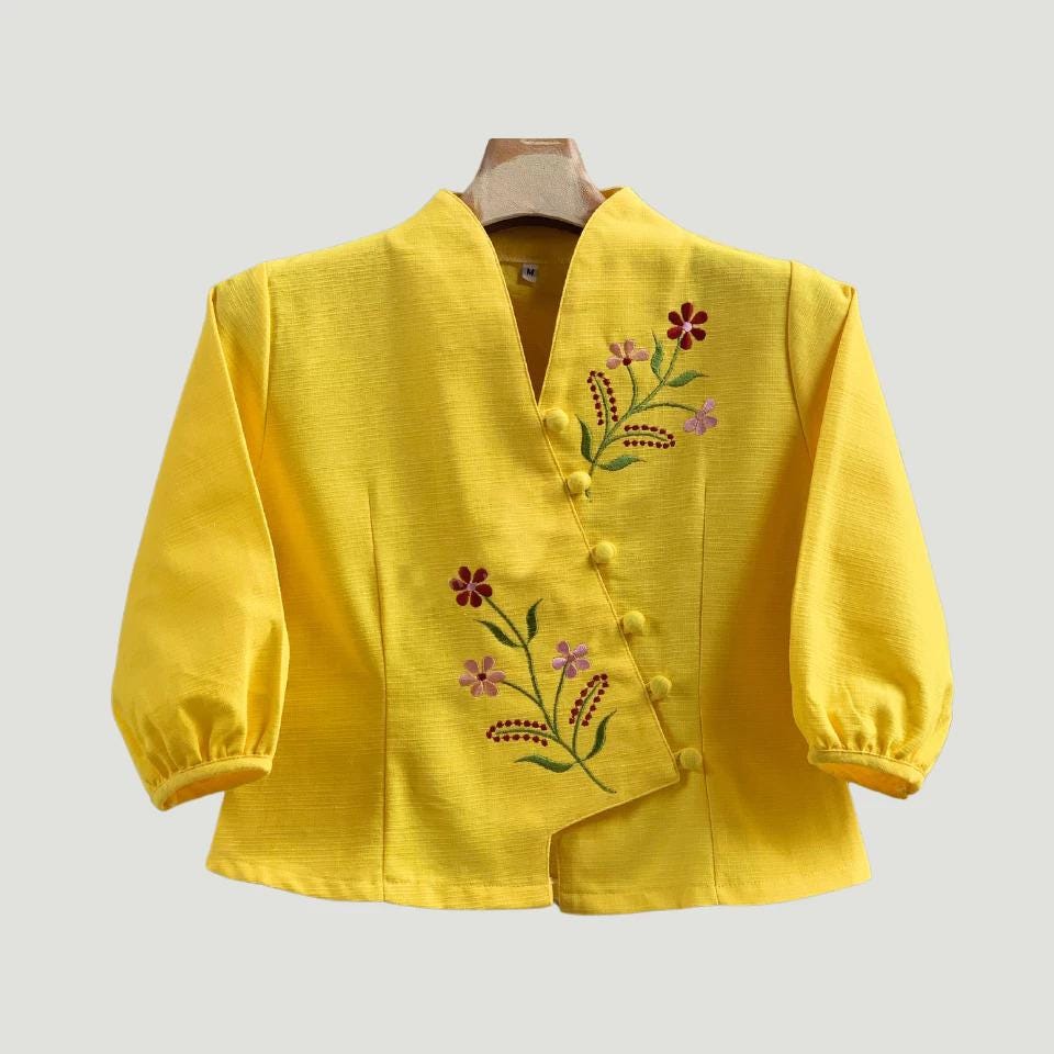 Bust 36"-44" - Embroidered Floral Cotton V-Neck Blouse | Soft Natural Fabric | 9 Colors
