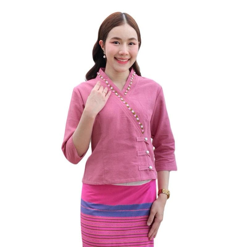 Thai Lanna Blouse - Thai Traditional Cotton Top - Thai Shirt - Cotton Shirt -Chest 34-42"