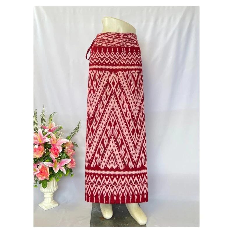 Thai Sarong Lanna Style - Thai, Laos Traditional Clothing - Cotton Sarong - Vintage Clothes