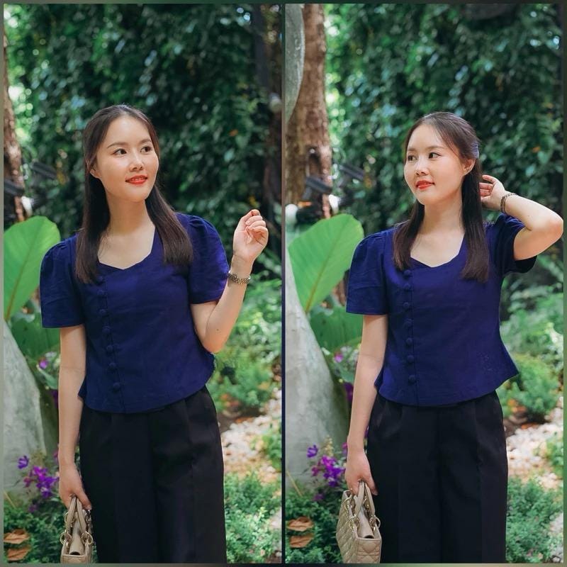 Thai Lanna Blouse - Thai Traditional Cotton Top - Thai Shirt - Cotton Shirt -Chest 34-42"”