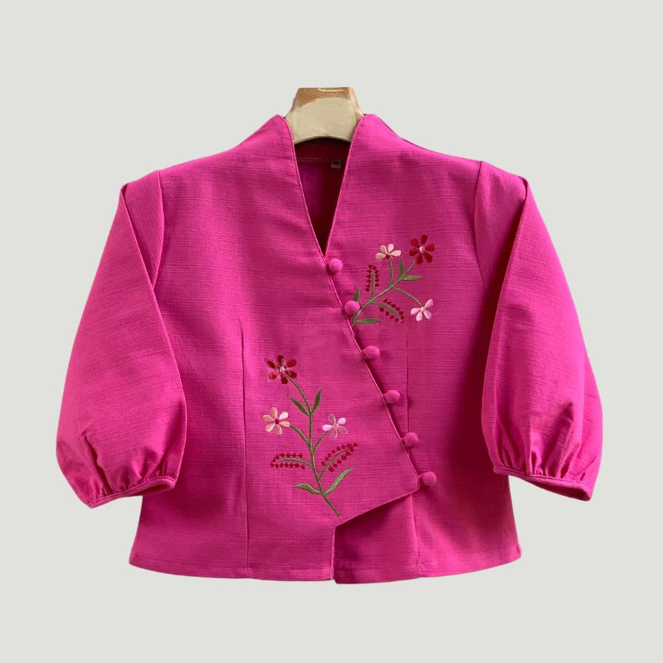 Bust 36"-44" - Embroidered Floral Cotton V-Neck Blouse | Soft Natural Fabric | 9 Colors