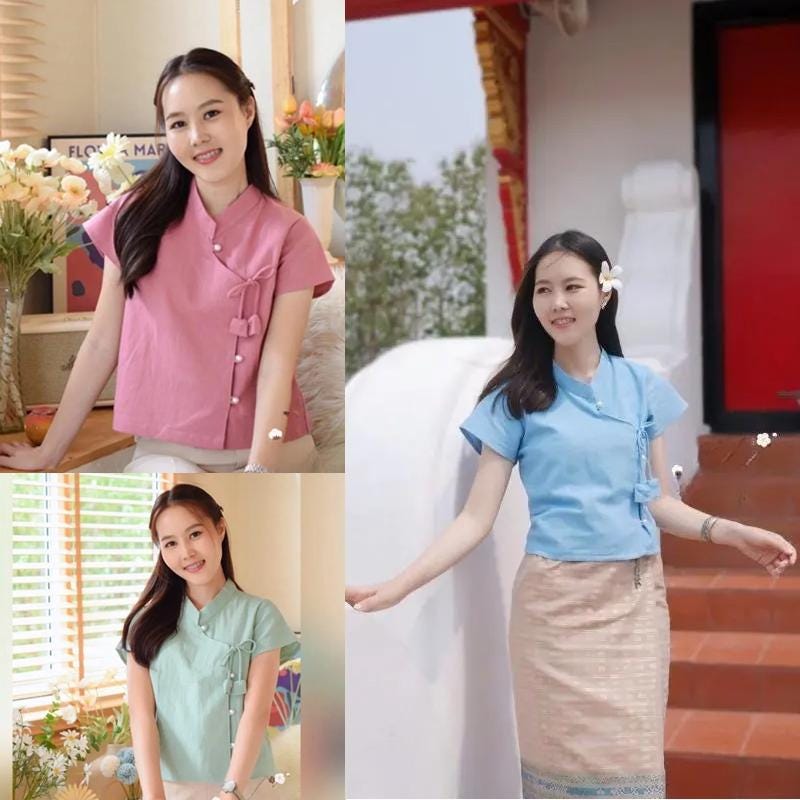 Thai Lanna Blouse - Thai Traditional Cotton Top - Thai Shirt - Cotton Shirt -Chest 36-44"”
