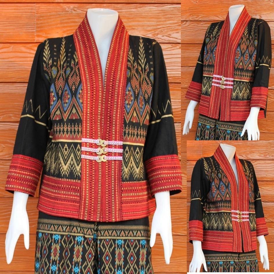 Thai Lanna Blouse - Thai Traditional Cotton Top - Crop Jacket - Cotton Shirt - Chest 44"